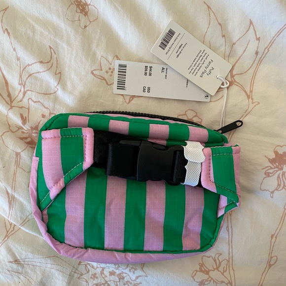 BAGGU Bags Nwt Baggu Pink Green Awning Stripe Puffy Fanny Pack